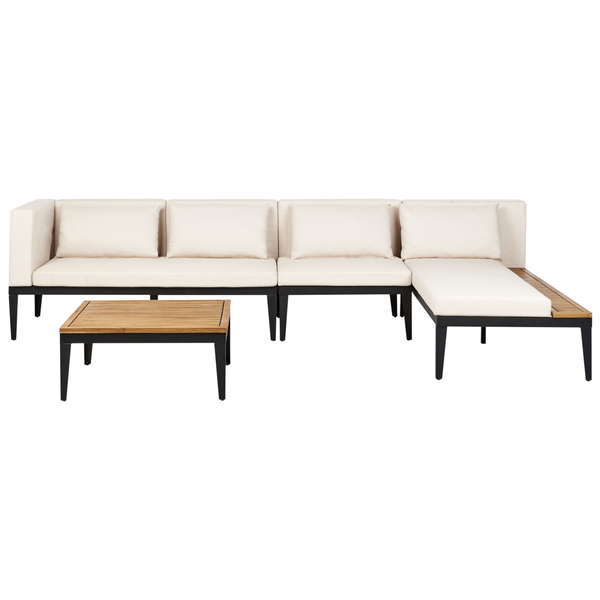 Garten Ecksofa mit Tisch 4-Sitzer BRACCIANO linksseitig zertifiziertes Akazienholz Hellbeige