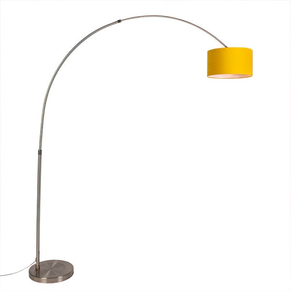 QAZQA - Modern stahl I nickel mattbogenlampe mit gelbem Schirm 35I35I20 - XXL I Wohnzimmer I Schlafzimmer - Stahl Länglich - LED geeignet E27