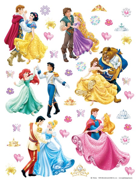 Disney Wandtattoo Prinzessinnen Gelb, Rosa, Lila und Blau - 85 x 65 cm - 600141