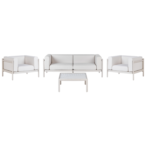 Gartenmöbelset mit Sofa, zwei Sesseln und Tisch