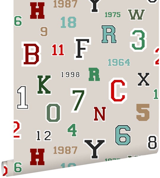 ESTAhome Tapete Zahlen und Buchstaben Beige - 53 cm x 10,05 m - 138834