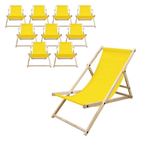 ECD Germany 10er Set Liegestuhl klappbar, Gelb, aus Holz, verstellbare Rückenlehne, 3 Positionen, bis 120 kg, Sonnenliege Gartenliege Strandliege Strandstuhl Holzklappstuhl, für Garten Balkon & Strand