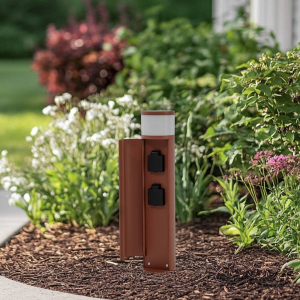 Lucande Wegeleuchte 2 Steckdosen, Außenleuchte Sockelleuchte rostfarben 48 cm Gartenlampe Outdoor IP44 Stromsäule Garten 1x G9 ohne Leuchtmittel