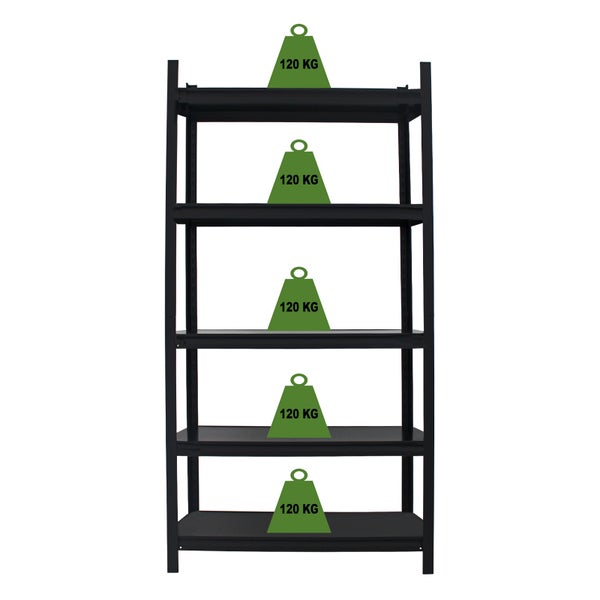 Schwerlastregal mit fünf Böden und einer Traglast von 120 Kilogramm pro Boden