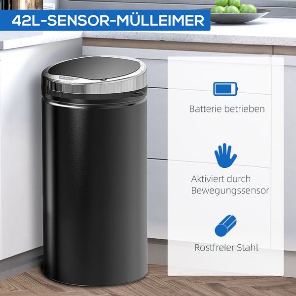 42 liter Sensor Mülleimer für die Küche, batteriebetrieben, aktiviert durch Bewegungssensor, aus rostfreiem Stahl