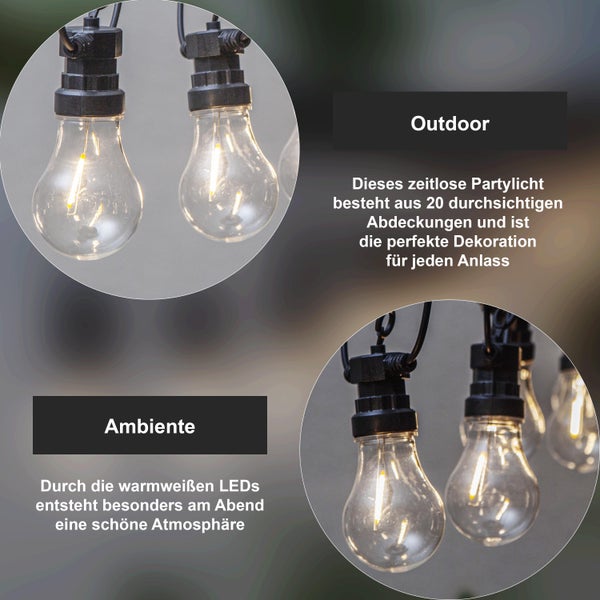 Lichterkette mit zwanzig LED-Lampen, 8,55 Meter lang, Schutzart IP44