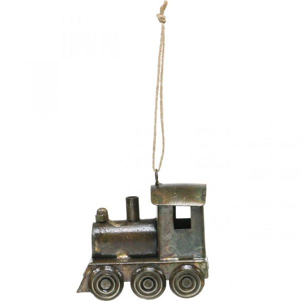 Dekorativer Zug aus Metall mit Aufhängeschnur als Baumschmuck