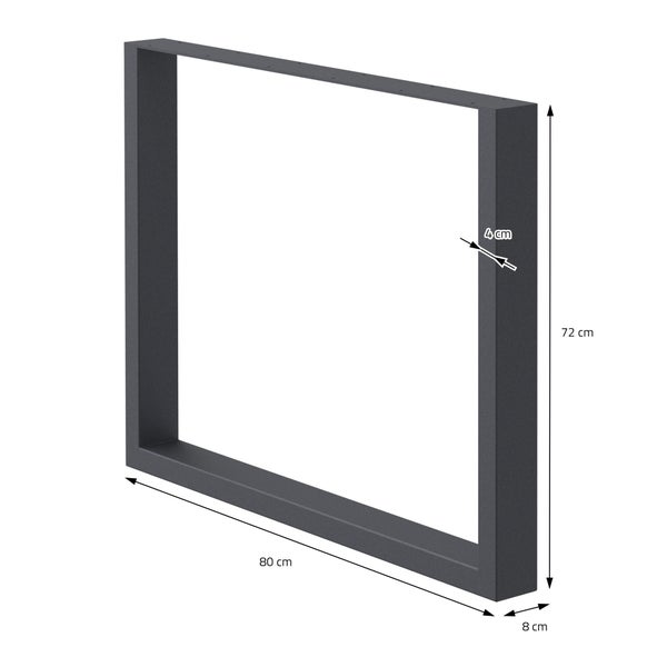 ECD Germany 2x Tischbeine aus Vierkantprofilen, 80 x 72 cm, Anthrazit, pulverbeschichtete Stahl, Industriedesign, Metall Tischkufen Tischuntergestell Tischgestell Möbelfüße, für Esstisch Schreibtisch