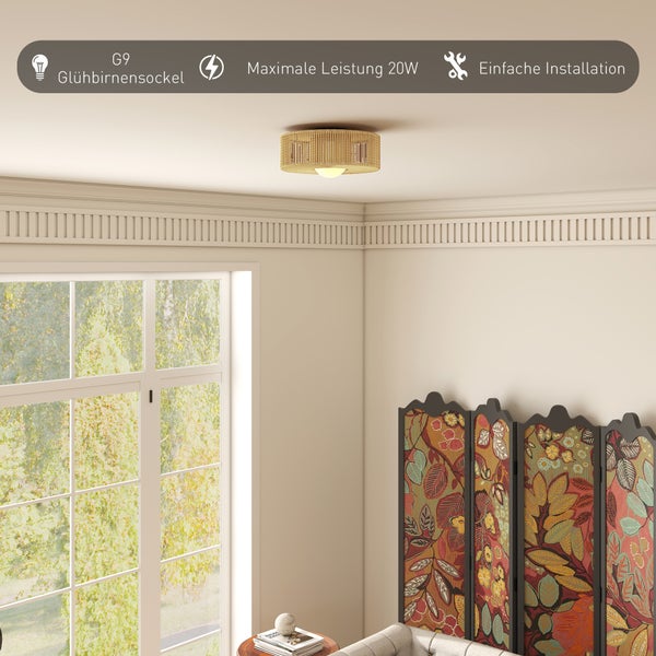 Deckenleuchte mit G9-Glühbirnensockel, maximal 20 Watt Leistung und einfacher Installation