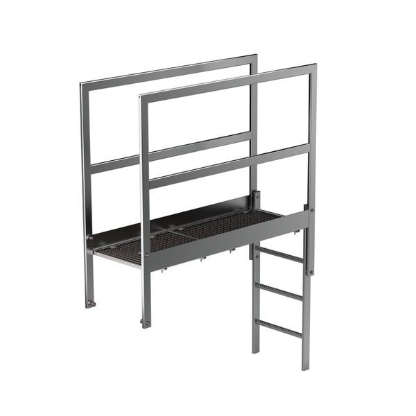 Metalltreppe mit Gitterrost und Geländer