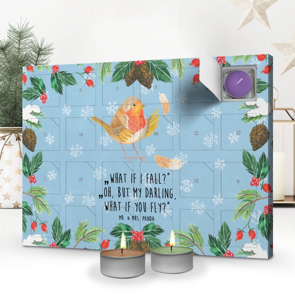 Mr. & Mrs. Panda Duftkerzen Adventskalender Rotkehlchen Federn - Blau Pastell