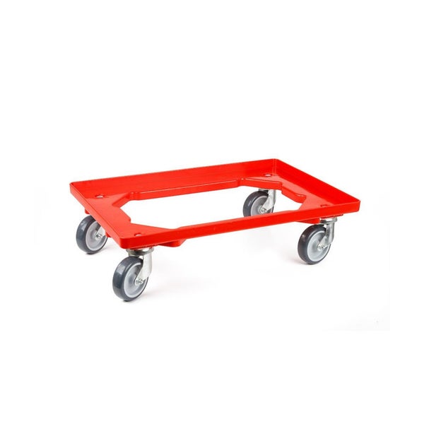 PROREGAL Transportroller für Euroboxen 60 x 40 cm mit Gummiräder Rot Offenes Deck 2 Lenkrollen und 2 Bremsrollen Traglast 300 kg