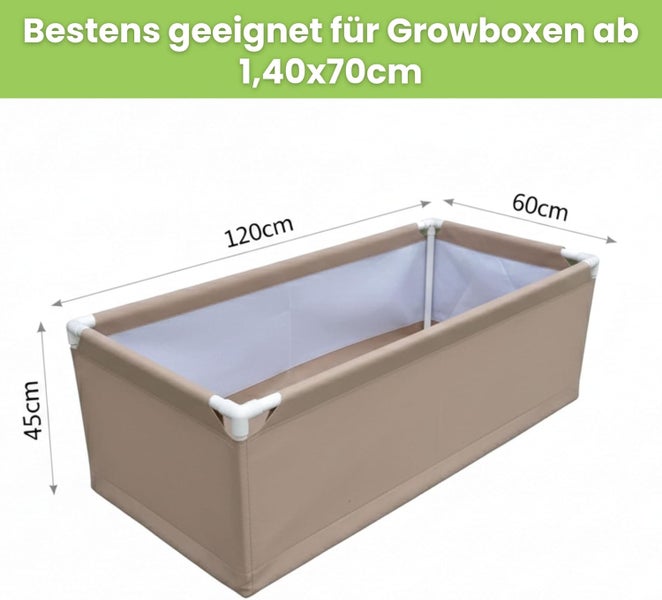 Pflanzkasten mit den Maßen 120 x 60 x 45 cm, geeignet für Growboxen