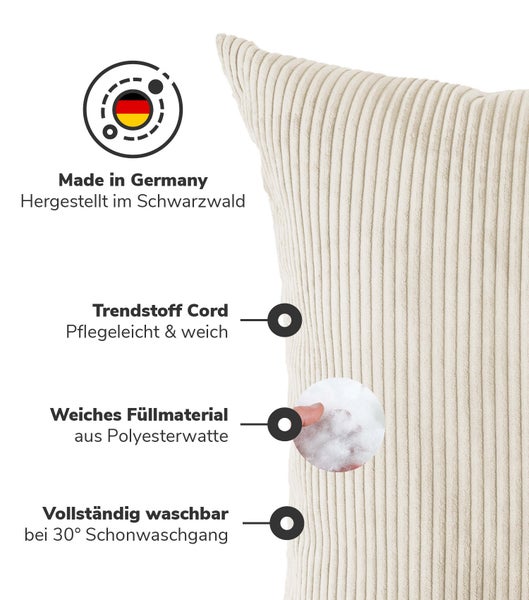 mokebo XXL Sofakissen 'Das Anschmiegsame', Riesenkissen oder XXL Kissen aus Cord in Beige