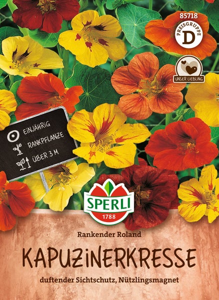 Sperli Saatgut Rankender Roland Kapuzinerkresse für Sichtschutz und als Nützlingsmagnet, einjährige Rankpflanze über 3 Meter.