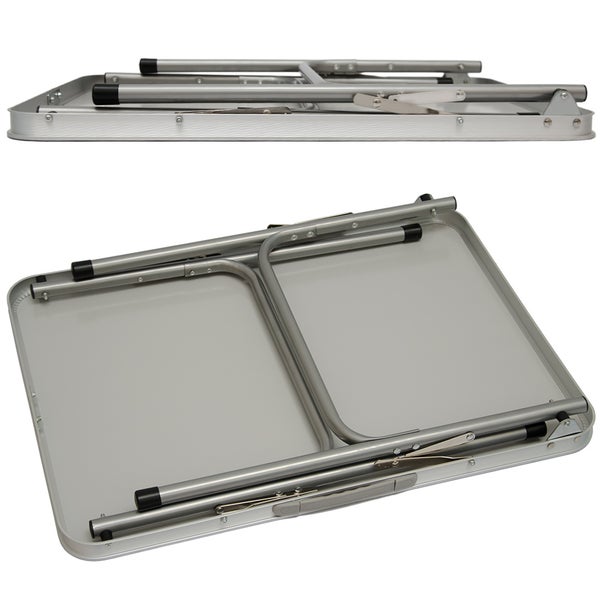 Campingtisch aus Aluminium | Klapptisch 70x50x60 cm | Stahlrahmen | Widerstandsfähiger MDF-Tischplatte | praktisches Kofferformat