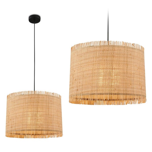 Briloner Borra Pendelleuchte, Strohschirm, Boho-Stil, E27 Fassung, Natur, Ø40 x 128 cm