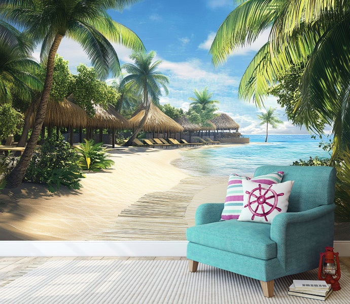 Fototapete Strand Palmen Meer 3D Effekt Hawaii Vlies Tapete 400x280 cm