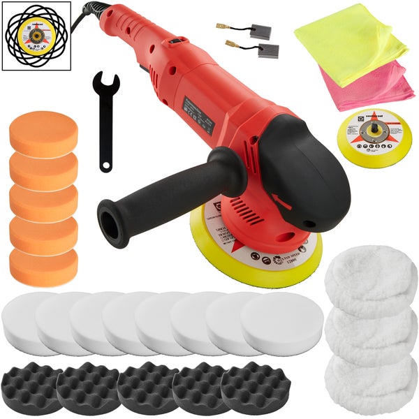 26-teiliges Exzenter Poliermaschinen-Set tectake  inklusive 2 Mikrofasertüchern und 2 Ersatzkohlen 710 W schwarz/rot