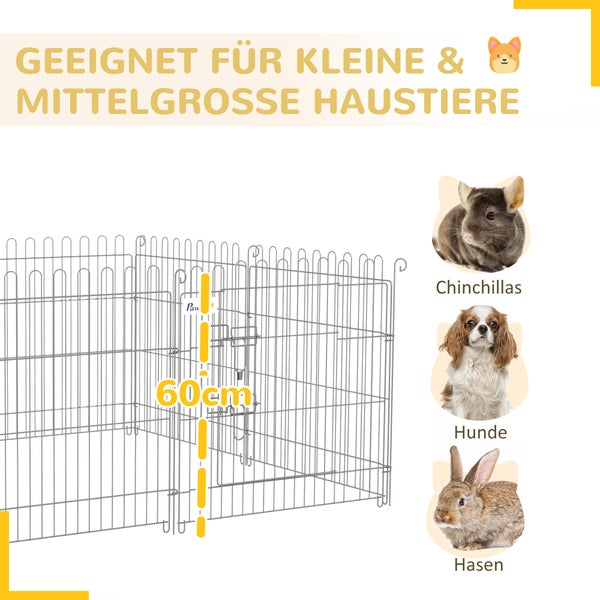 PawHut Freilaufgehege Welpenauslauf Welpenzaun Laufstall Welpengitter für Tiere 8-teilig B63 x H60 cm