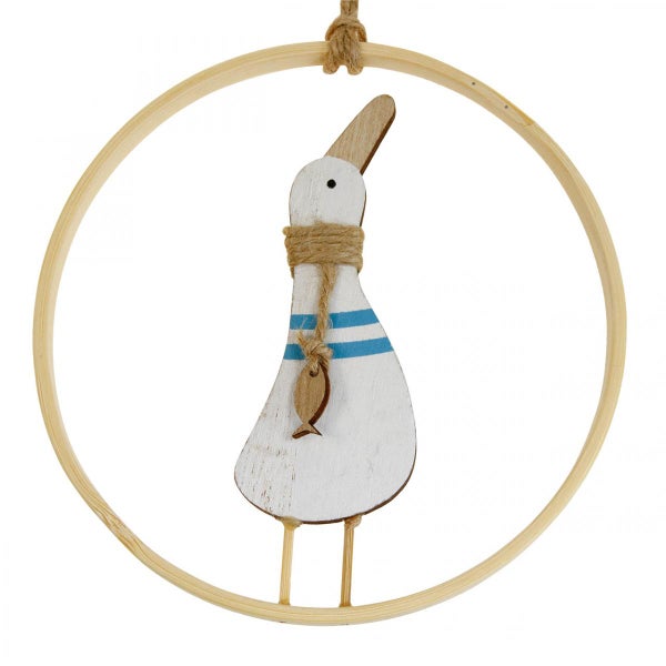 Dekorative Holzmöwe in einem Holzrahmen als maritime Dekoration