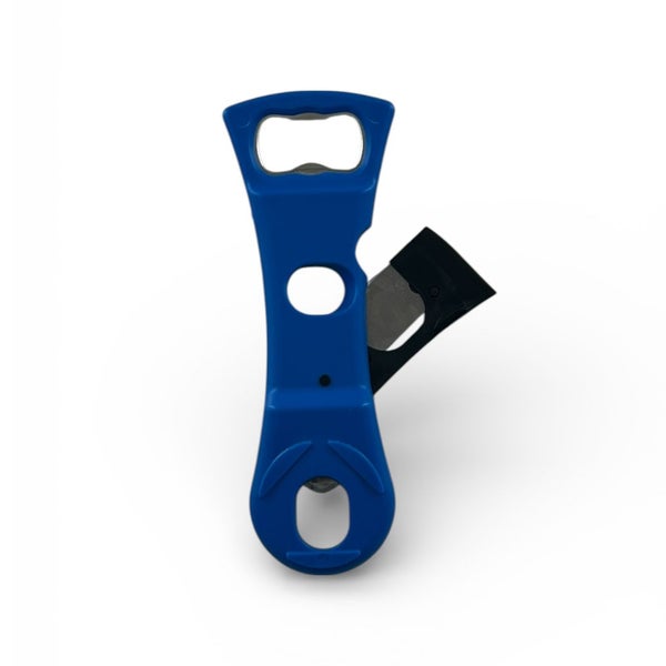 Blauer Dosenöffner mit Klingenschutz