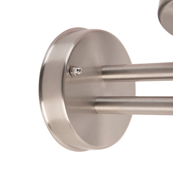 Wandhalterung aus gebürstetem Metall mit runder Basisplatte und zwei horizontalen Armen.