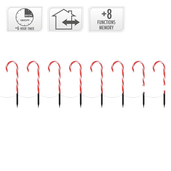 ECD Germany LED Zuckerstangen 8er Set mit 56 Warmweißen LEDs, 45cm, Rot Weiß, batteriebetrieben, Außen & Innen, Beleuchtete Gartenstäbe Weihnachtsdeko Gartenstecker Weihnachtsweg Marker Lichterkette