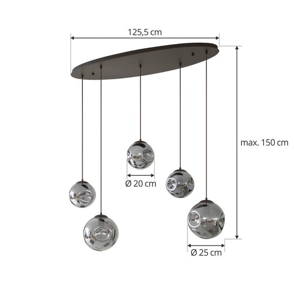Lindby Pendelleuchte Valentina (Design, Modern) in Alu aus Glas (5 flammig E27) - Hängelampe Esstischlampe Hängeleuchte Wohnzimmerleuchte