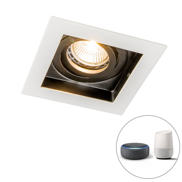 Quadratischer Einbaustrahler in Weiß und Schwarz, schwenkbar, Smart Home fähig mit Sprachsteuerung.