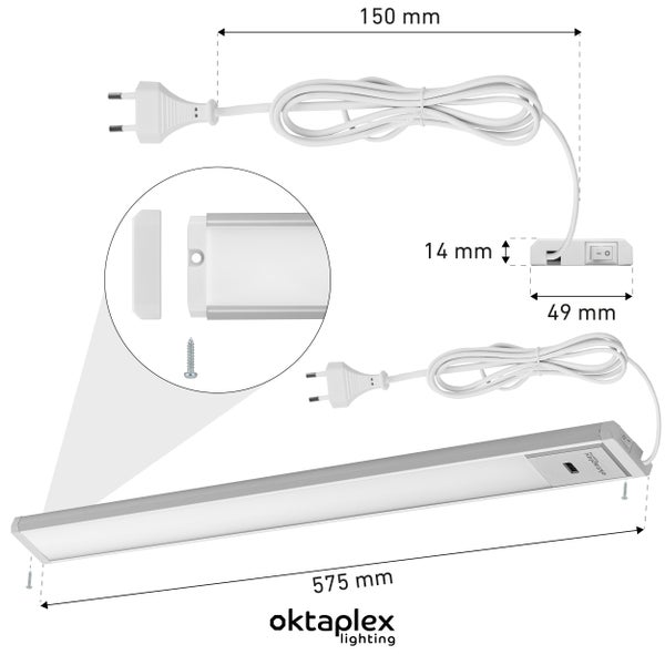 Oktaplex Riva LED Unterbauleuchte dimmbar mit Sensor 57,5cm warmweiß 3000K silber