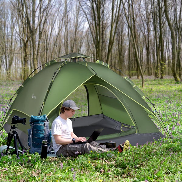 Outsunny Campingzelt, Doppelzelt,  210 x 210 x 140 cm, Polyester + Glasfaser, Dunkelgrün