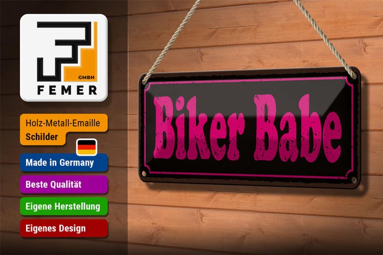 Blechschild Spruch 27x10cm Biker Babe Dekoration