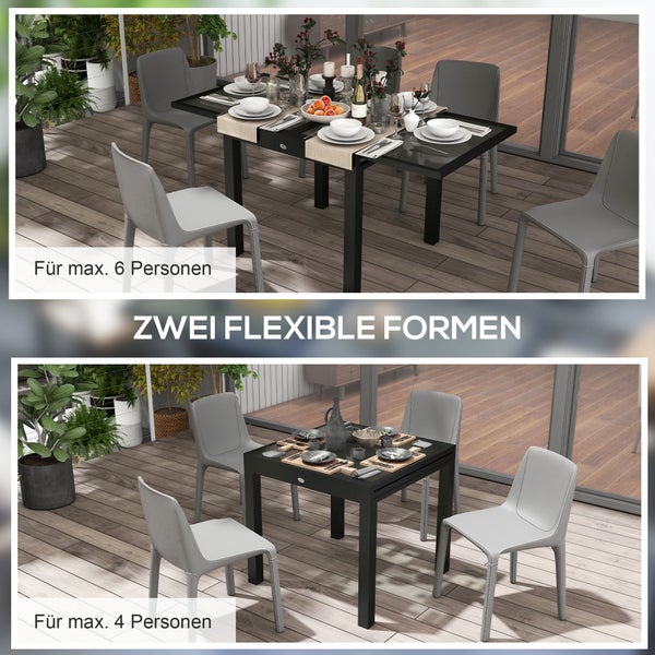 Details eines Klapptisches: leichtes Zurückziehen, sanftes Gleiten durch die Gleitschiene, feste Schnalle verhindert automatisches Entfalten der Tischplatte