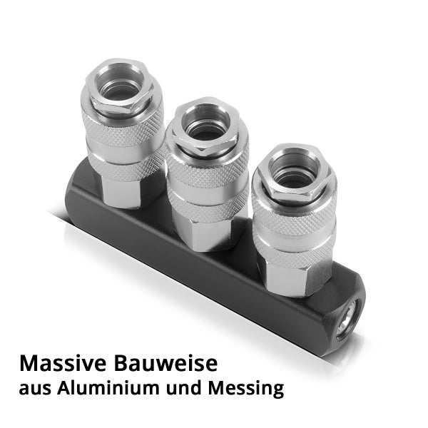 STAHLWERK 2 x 3-fach Druckluft-Verteiler bis 35 bar mit Schnellkupplung 1/4 Zoll