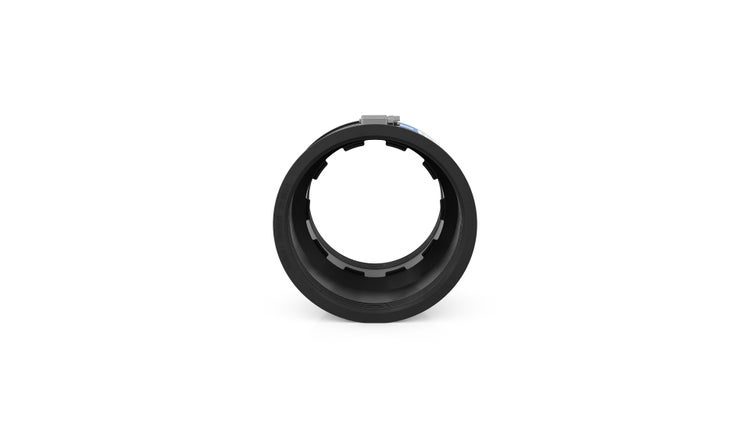 Rohrverbinder aus schwarzem Gummi mit Edelstahlspannband zur Verbindung von Abwasserrohren.