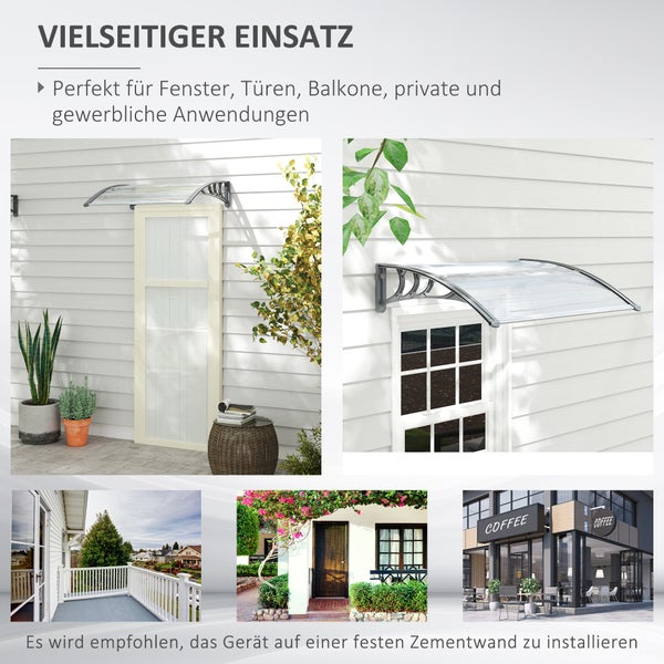Outsunny Vordach für Haustür 100 x 75 cm Pultbogenvordach Überdachung aus Aluminium und Polycarbonat Pultvordach mit UV Schutz Haustürvordach für Balkon, Sonnenschutz, Regenschutz, Silber