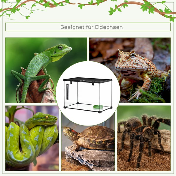 PawHut Reptile Box, 50L x 30B x 35H cm, Glas, Metall, Schwarz
