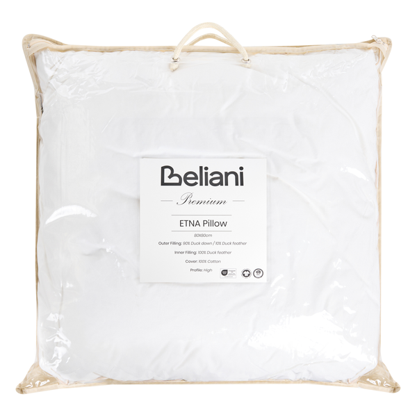 Beliani ETNA Kopfkissen 80 mal 80 Zentimeter, Bezug aus Baumwolle, Füllung aus Entendaunen und Entenfedern, in Tragetasche
