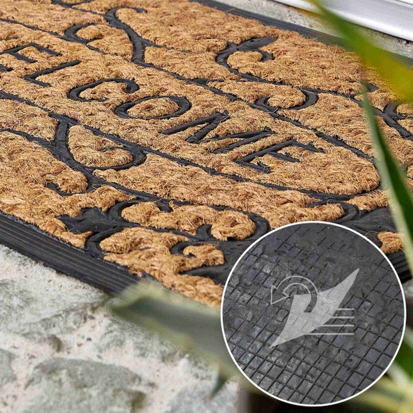 Fußmatte aus Kokosfaser mit Willkommensgruß und rutschfester Rückseite