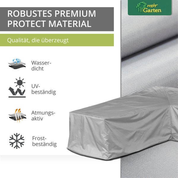 Mehr Garten - Premium PROTECT Eck-Lounge Abdeckung L-Form, Maße: 315x315x80 cm I Gartenmöbel-Schutzhülle wasserdicht, wetterfest & atmungsaktiv I mit Aufbewahrungstasche I Taupe (Hellgrau)
