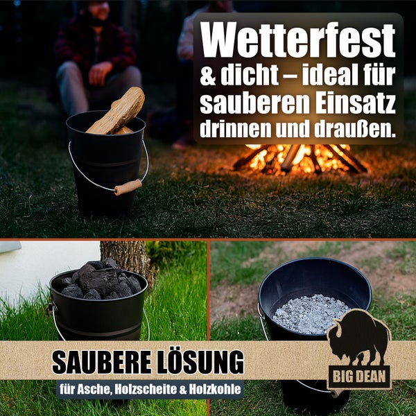 Eimer für Asche, Holzscheite und Holzkohle im Außenbereich