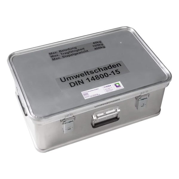 MUNK Rettungstechnik Aluminium Kasten 600x400x220mm mit Deckel, Beschriftung Umweltschaden