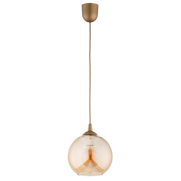 Moderne Pendelleuchte mit runder Glaskugel und metallischer Aufhängung für eine elegante Innenbeleuchtung