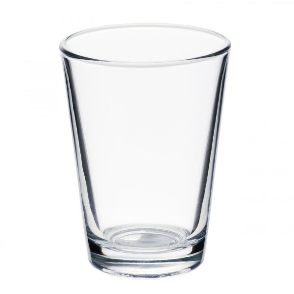 Durchsichtiges Trinkglas aus Glas in konischer Form.