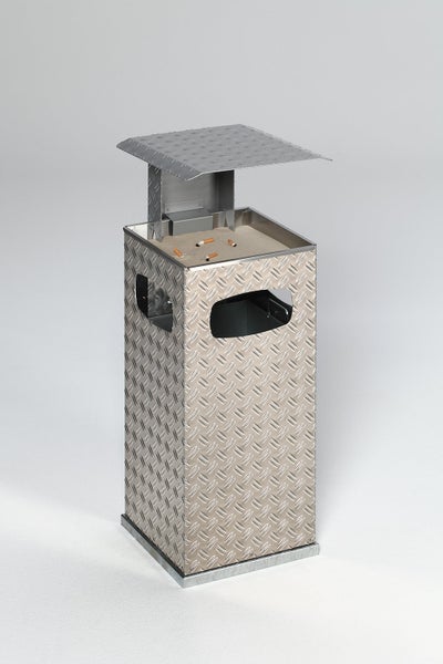 PROREGAL Kombiascher Mit 3 Fach Einwurf Schutzdach 38 Liter HxBxT 95 x 44 x 44 cm Aluminium Duett Blech Dach Silber