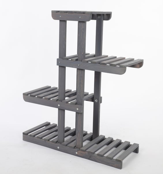 Blumenständer FLORACK HxBxT 82x68x25cm 5 Ablagen Kieferholz Grau
