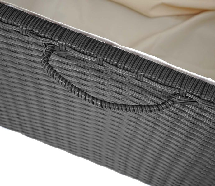 Detailansicht einer grauen Gartenbox mit Griff