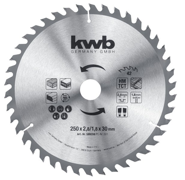 kwb Bau-Kreissägeblatt 300 x 30 Sägeblatt für Tisch-Kreissägen, Wechselzahn f. mittlere Schnitte, Z-48 Zähne, 300 x 30 mm