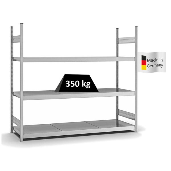 PROREGAL Weitspannregal Stecksystem T-Profil Grundregal HxBxT 200x225x60 cm 3 Ebenen Stahlplatten Fachboden Fachlast 350 kg Verzinkt